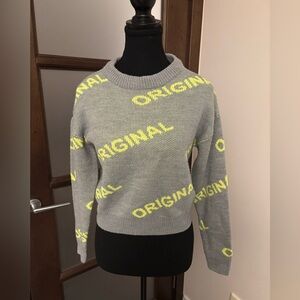 H&M Light Gray Sweater with Bold Yellow Text